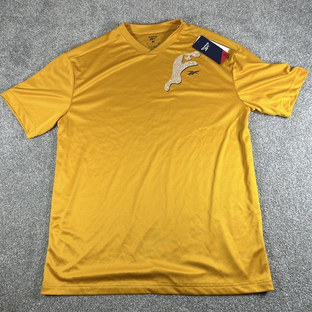 Reebok Speedwick Logo Men's Size Medium T Shirt USA New NWT Yellow Gold Athletic